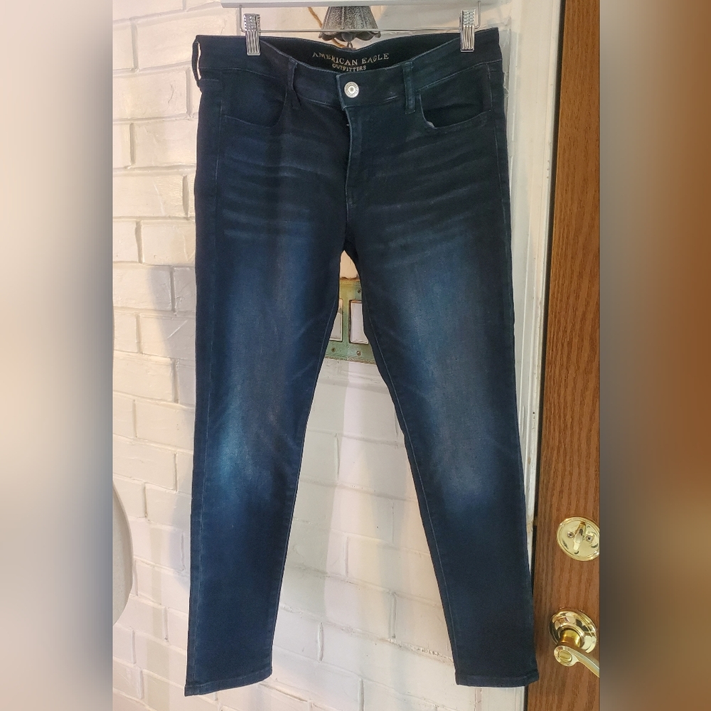 American Eagle outfitter jeggins size 12, dark blue, 86% cotton, super stretch - Picture 1 of 12